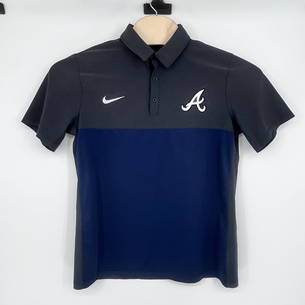 Nike Atlanta Braves Polo Shirt Mens Large Navy Grey MLB Authentic Performance
